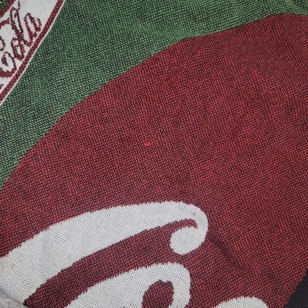 Vintage 1993 Coca-Cola Tapestry Red & Green Woven Throw Blanket 48